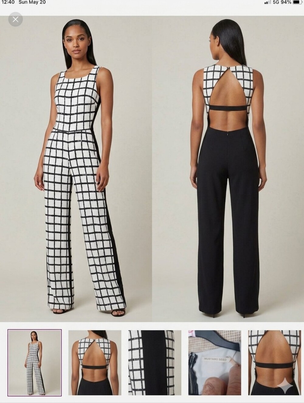 Mustard Seed White Sleeveless Grid-Print Wide-Leg Jumpsuit